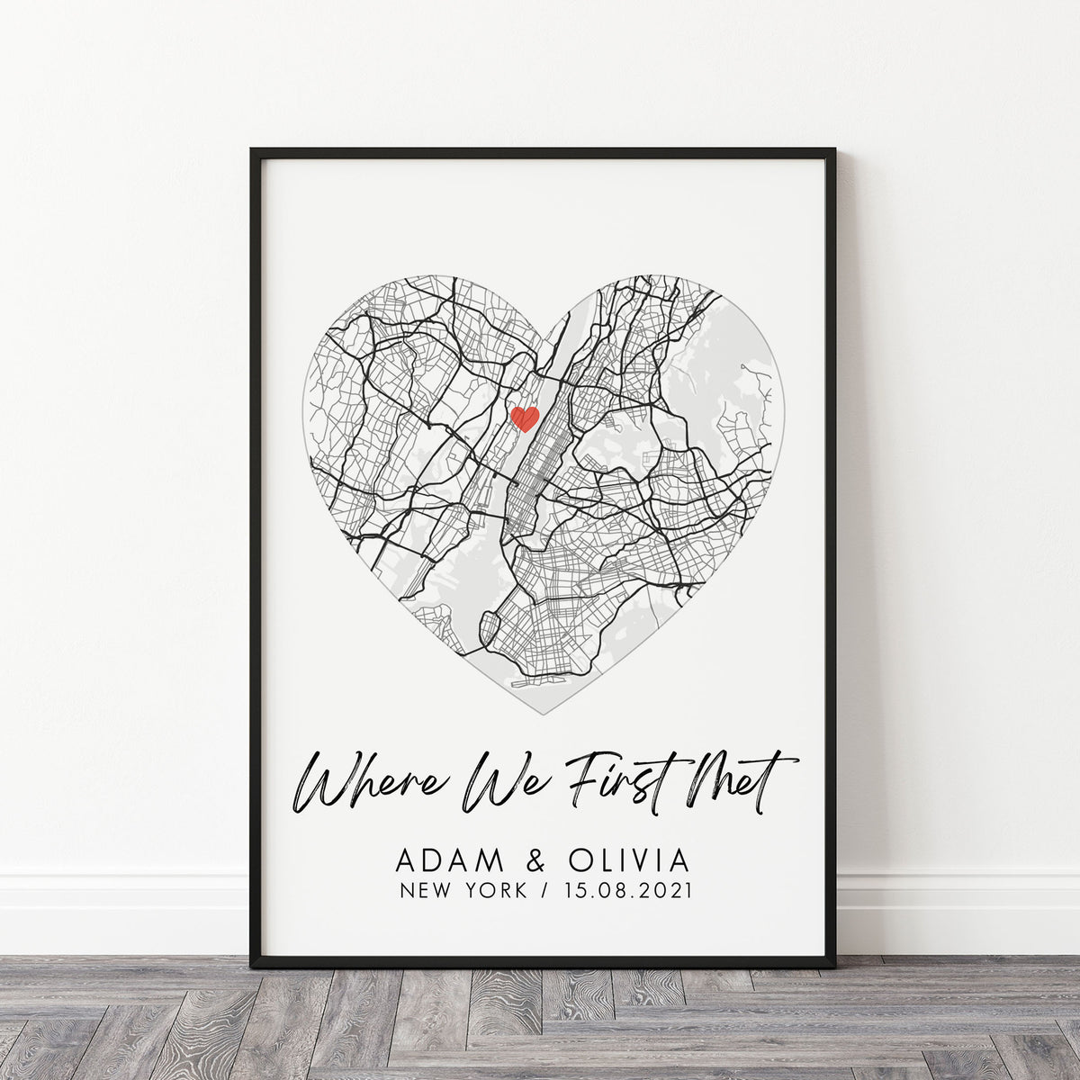 Personalised Map Print | Anniversary Map Print, Valentines Gift, Custom Heart Map Gift, Night We Met Print, Couple Gift | Wedding Gift