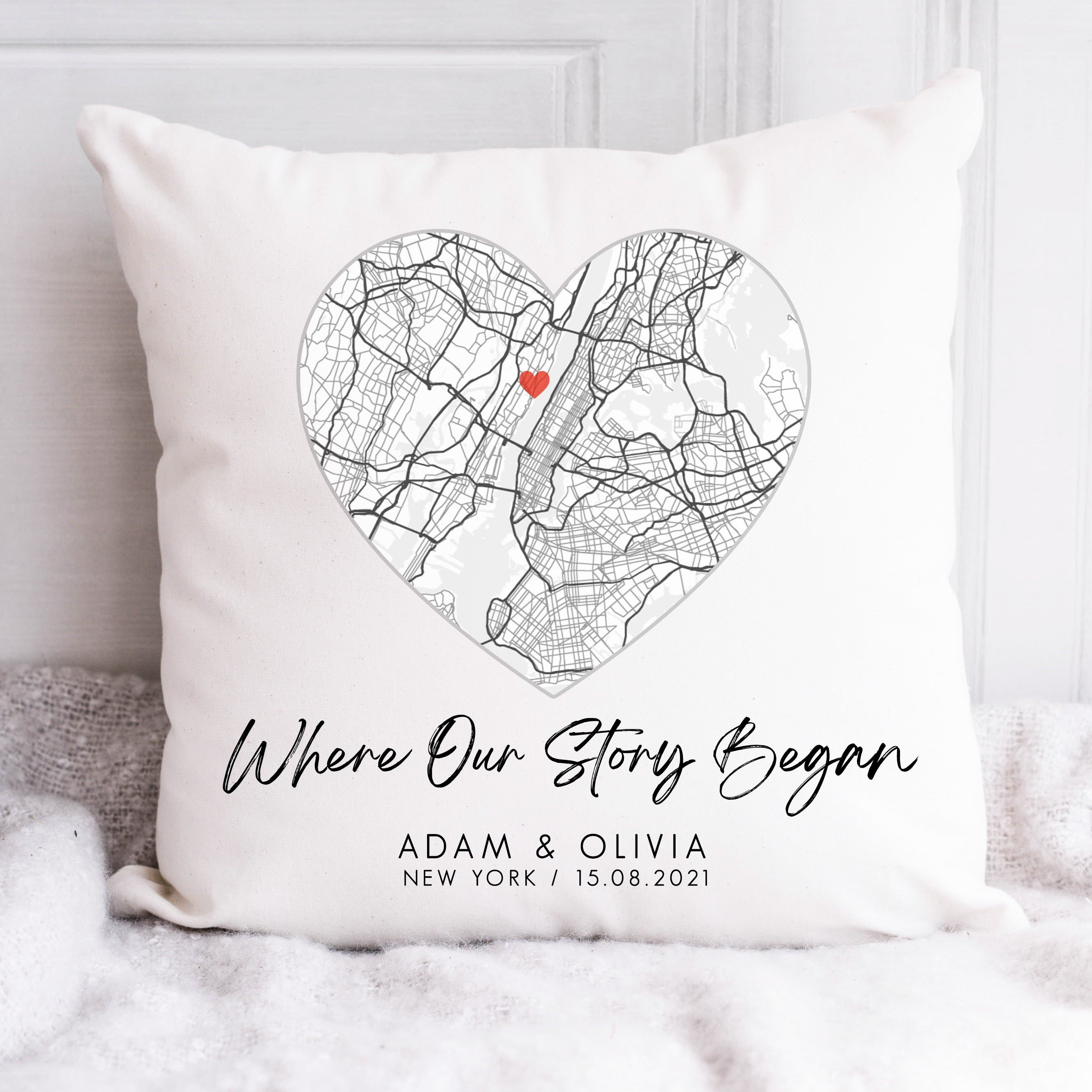 Personalised Map Cushion | Anniversary Map Cushion, Valentines Gift, Custom Map Gift, Night We Met Cushion, Couple Cushion | Wedding Gift