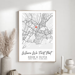 Personalised Map Print | Anniversary Map Print, Valentines Gift, Custom Map Gift, Night We Met Print, Couple Gift | Custom Wedding Gift