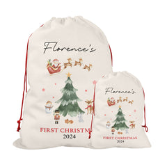 Baby's First Christmas Sack, Personalised Christmas Sack | Custom Christmas Stocking | Baby's 1st Christmas Santa Sacks - Watercolour