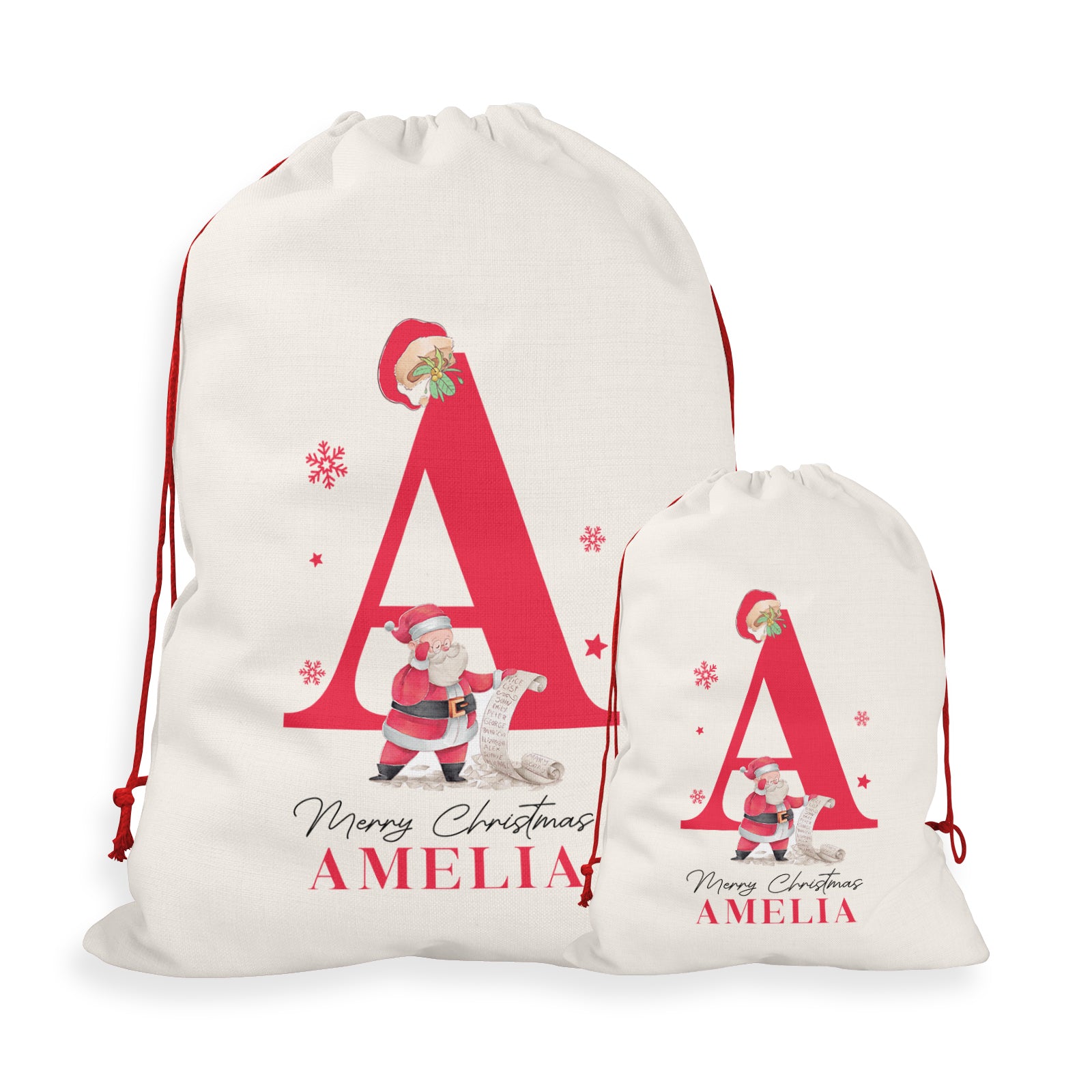 Personalised Christmas Sack | Custom Christmas Stocking | Custom Santa Sack For Kids, Children's Christmas Sack - Santa Initial