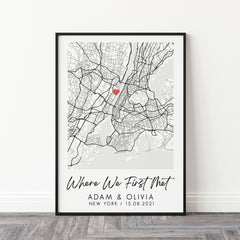 Personalised Map Print | Anniversary Map Print, Valentines Gift, Custom Map Gift, Night We Met Print, Couple Gift | Custom Wedding Gift