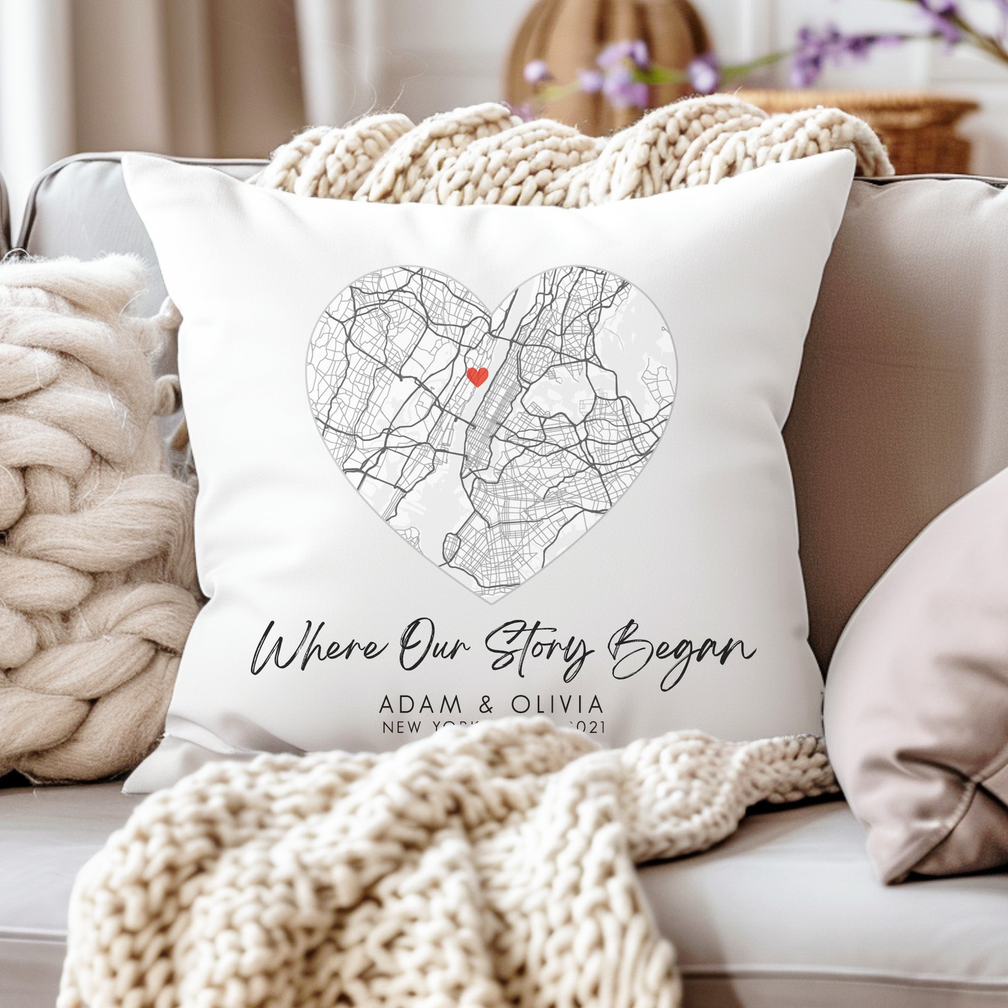 Personalised Map Cushion | Anniversary Map Cushion, Valentines Gift, Custom Map Gift, Night We Met Cushion, Couple Cushion | Wedding Gift