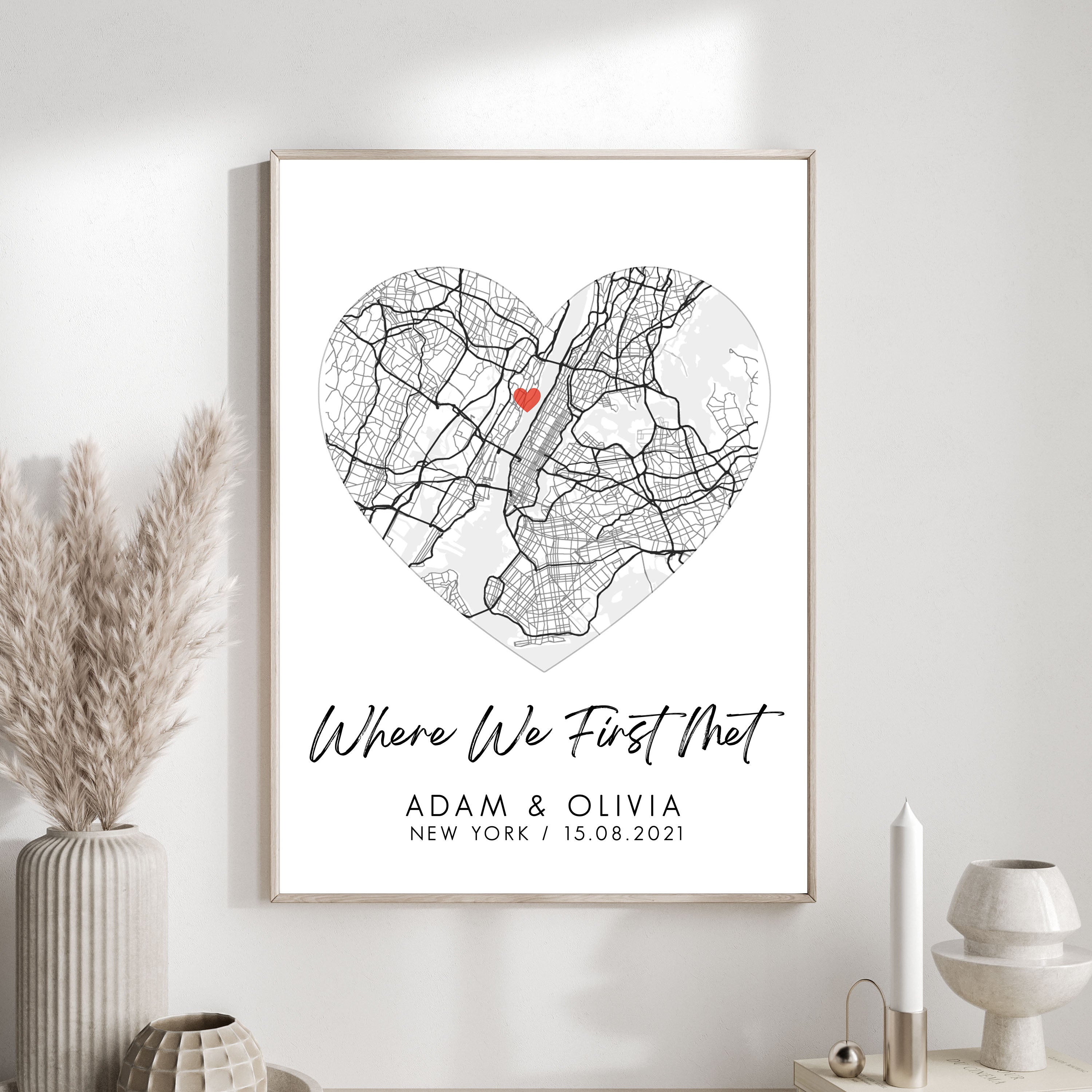 Personalised Map Print | Anniversary Map Print, Valentines Gift, Custom Heart Map Gift, Night We Met Print, Couple Gift | Wedding Gift