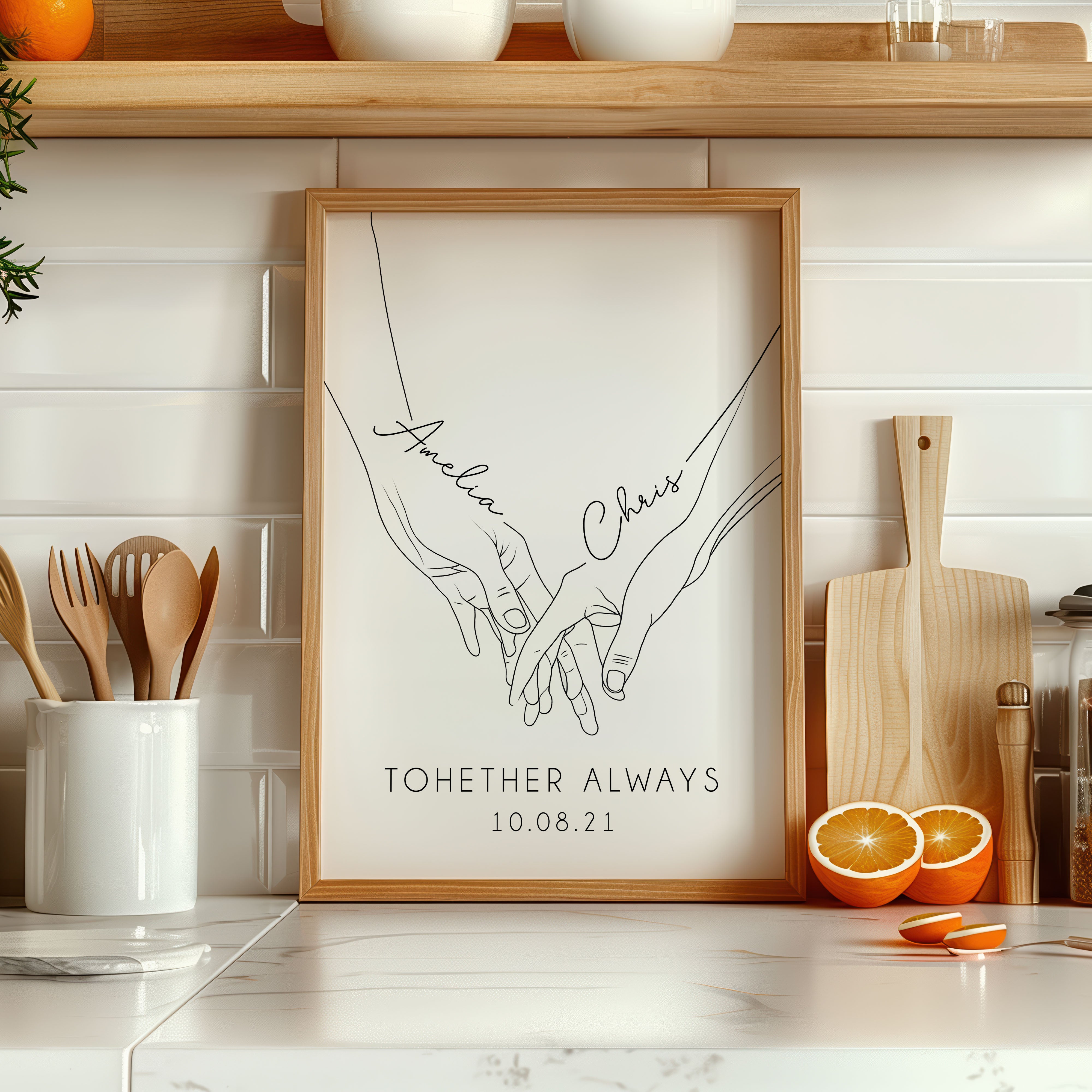 Personalised Couples Print | Holding Hands Illustration | Personalised Valentines Gift | Boyfriend Gift, Girlfriend Gift, Couple Gift