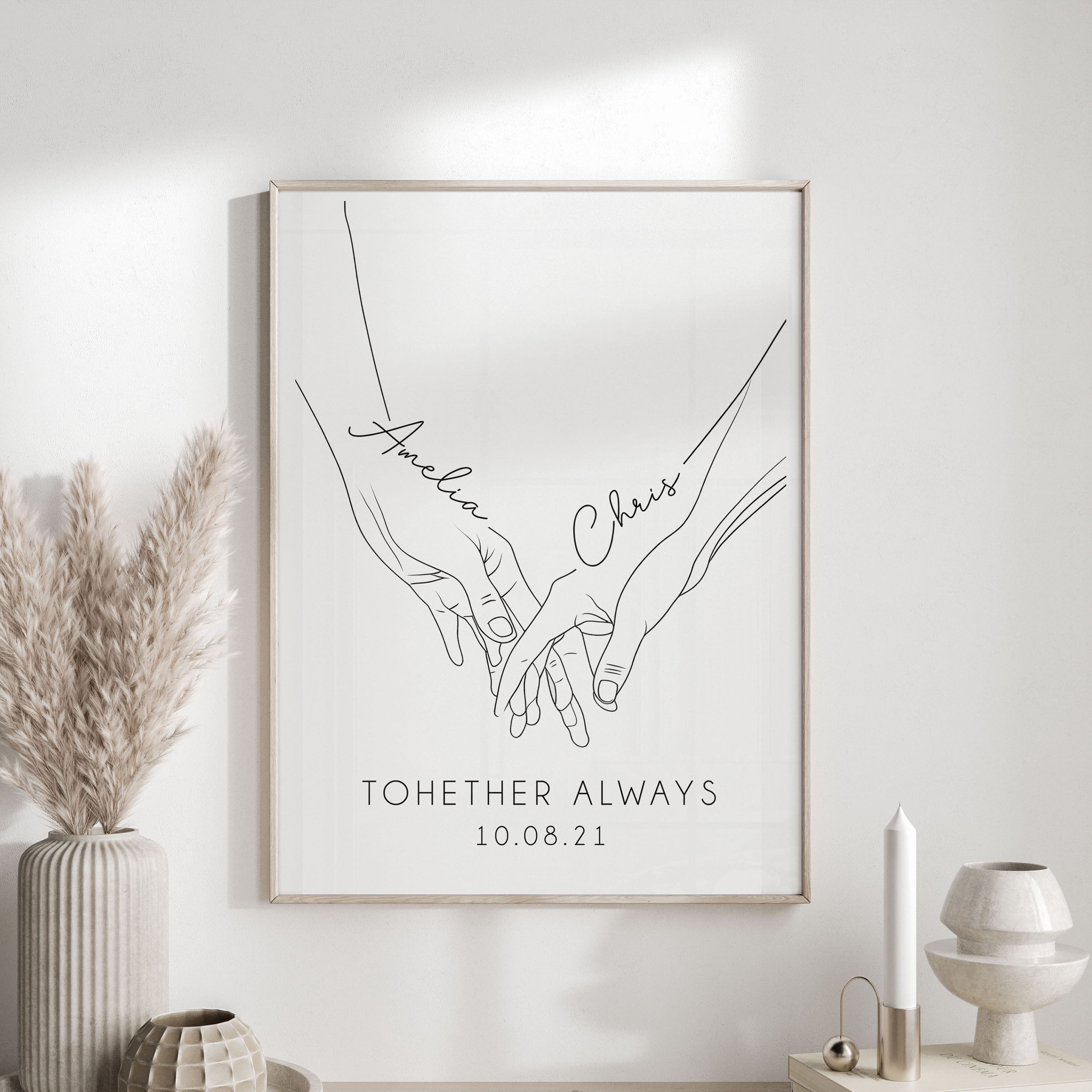 Personalised Couples Print | Holding Hands Illustration | Personalised Valentines Gift | Boyfriend Gift, Girlfriend Gift, Couple Gift