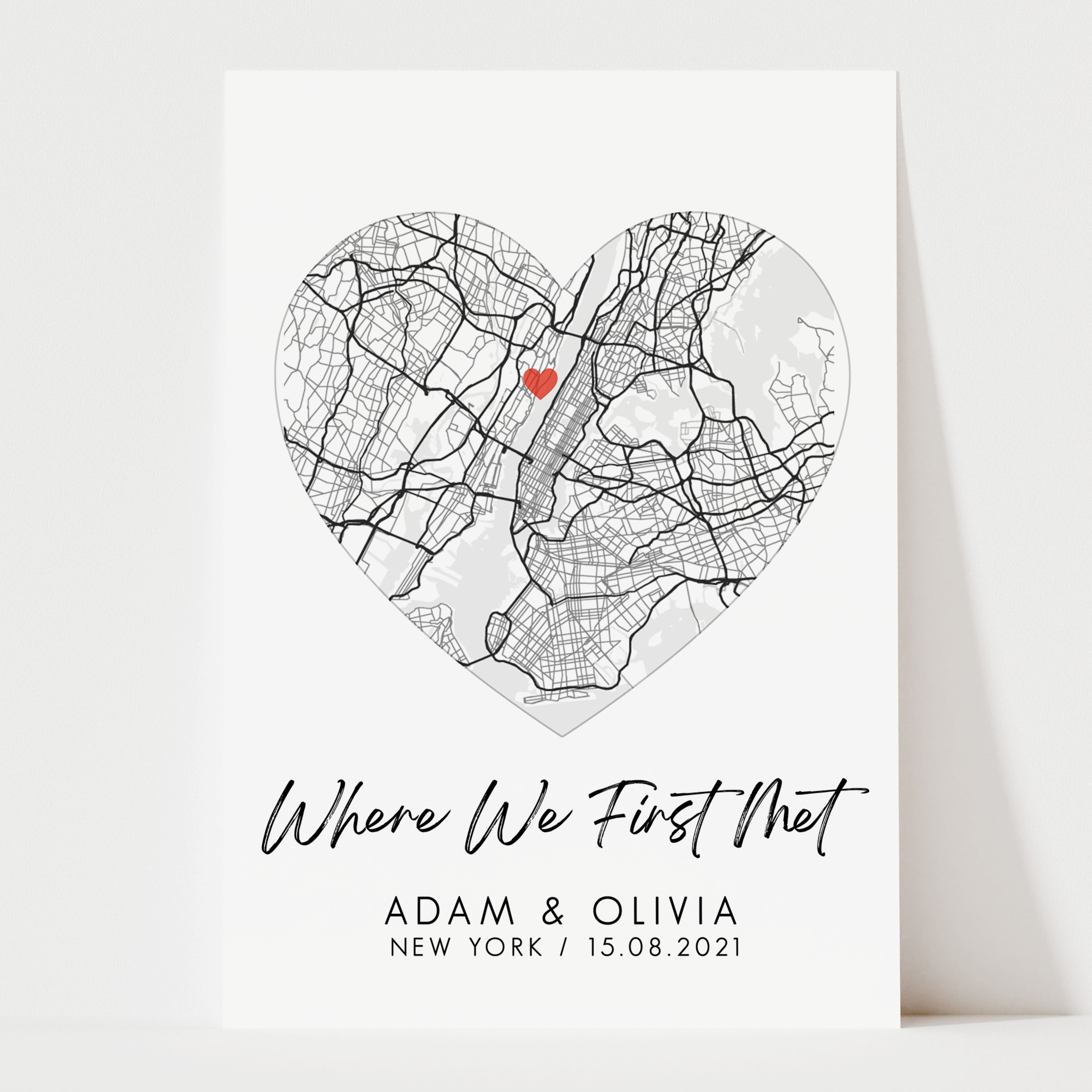 Personalised Map Print | Anniversary Map Print, Valentines Gift, Custom Heart Map Gift, Night We Met Print, Couple Gift | Wedding Gift