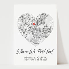 Personalised Map Print | Anniversary Map Print, Valentines Gift, Custom Heart Map Gift, Night We Met Print, Couple Gift | Wedding Gift