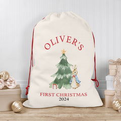 Baby's First Christmas Sack, Personalised Christmas Sack | Custom Christmas Stocking | Baby's 1st Christmas Santa Sacks - Bunny Tree