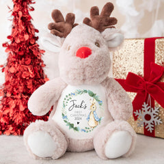 Personalised Christmas Teddy | Baby's 1st Christmas Teddy | Personalised Reindeer | 1st Christmas Gift, First Christmas Teddy - Blue Bunny