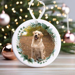 Dog Memorial Christmas Bauble | Pet Memory Ornament | Cat Memorial Keepsake Bauble | Pet Loss Christmas, Pet Loss Gift - Photo Floral Wreath