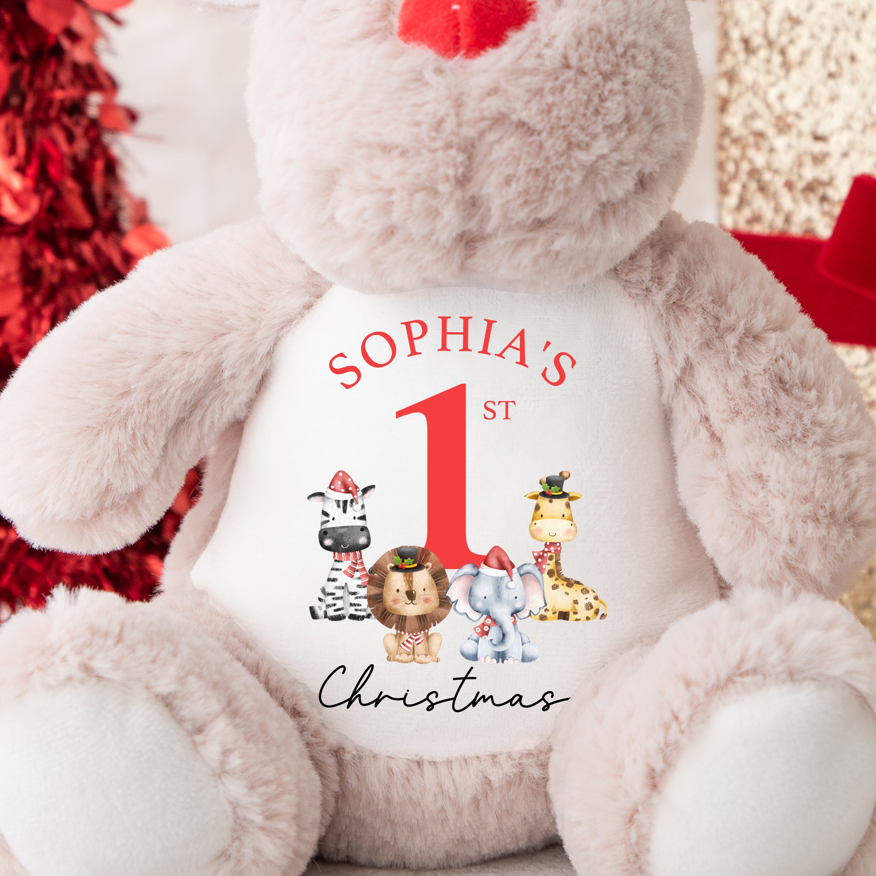 Personalised Christmas Teddy | Babys 1st Christmas Teddy | Personalised Reindeer | 1st Christmas Gift, First Christmas Teddy - Animals