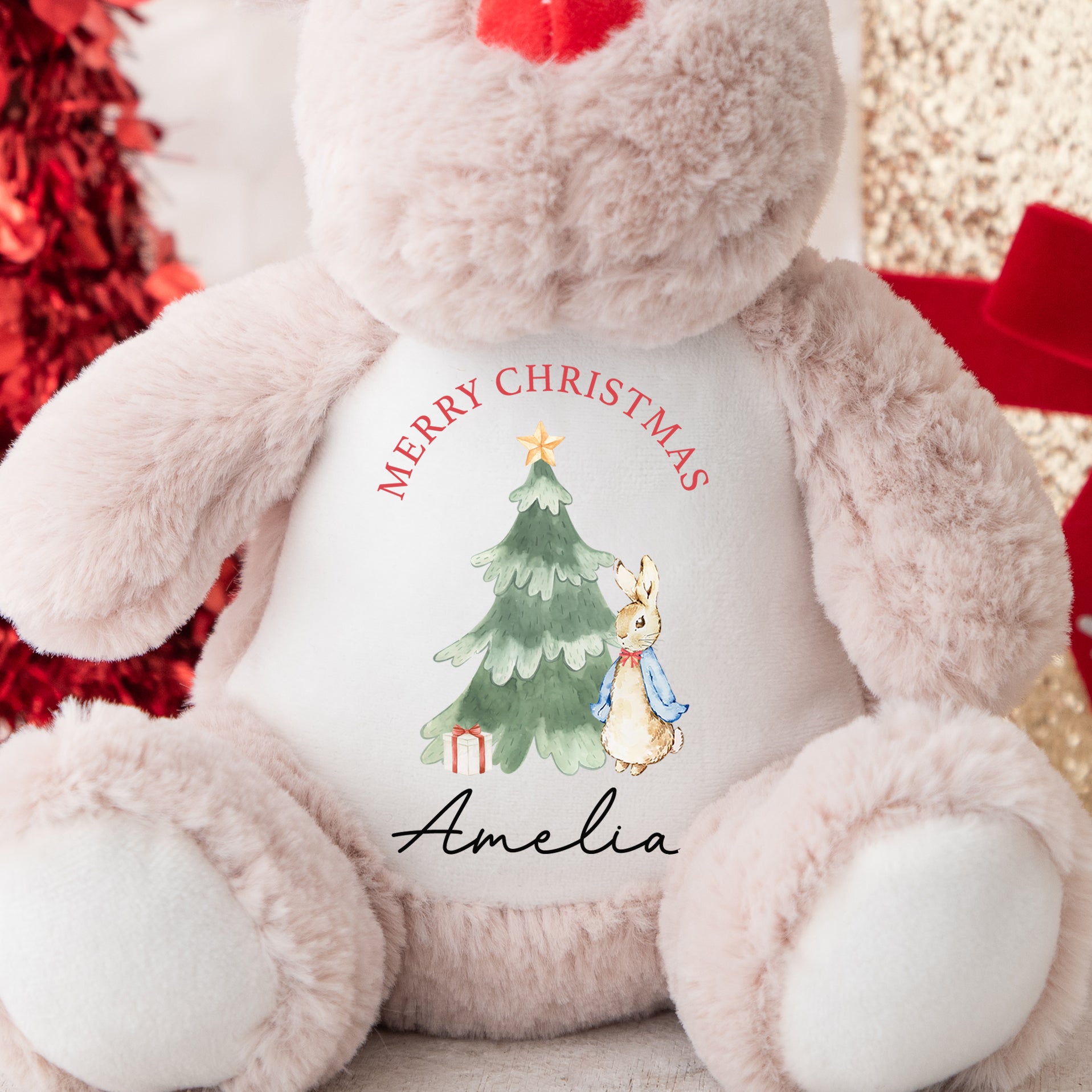 Personalised Christmas Teddy | Reindeer Teddy | Personalised Christmas Gift, Baby Christmas Kids, Children's Christmas Gift | Watercolour Tree Bunny