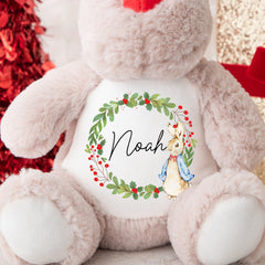 Personalised Christmas Teddy | Reindeer Teddy | Personalised Christmas Gift, Baby Christmas Kids, Children's Christmas Gift | Bunny Wreath