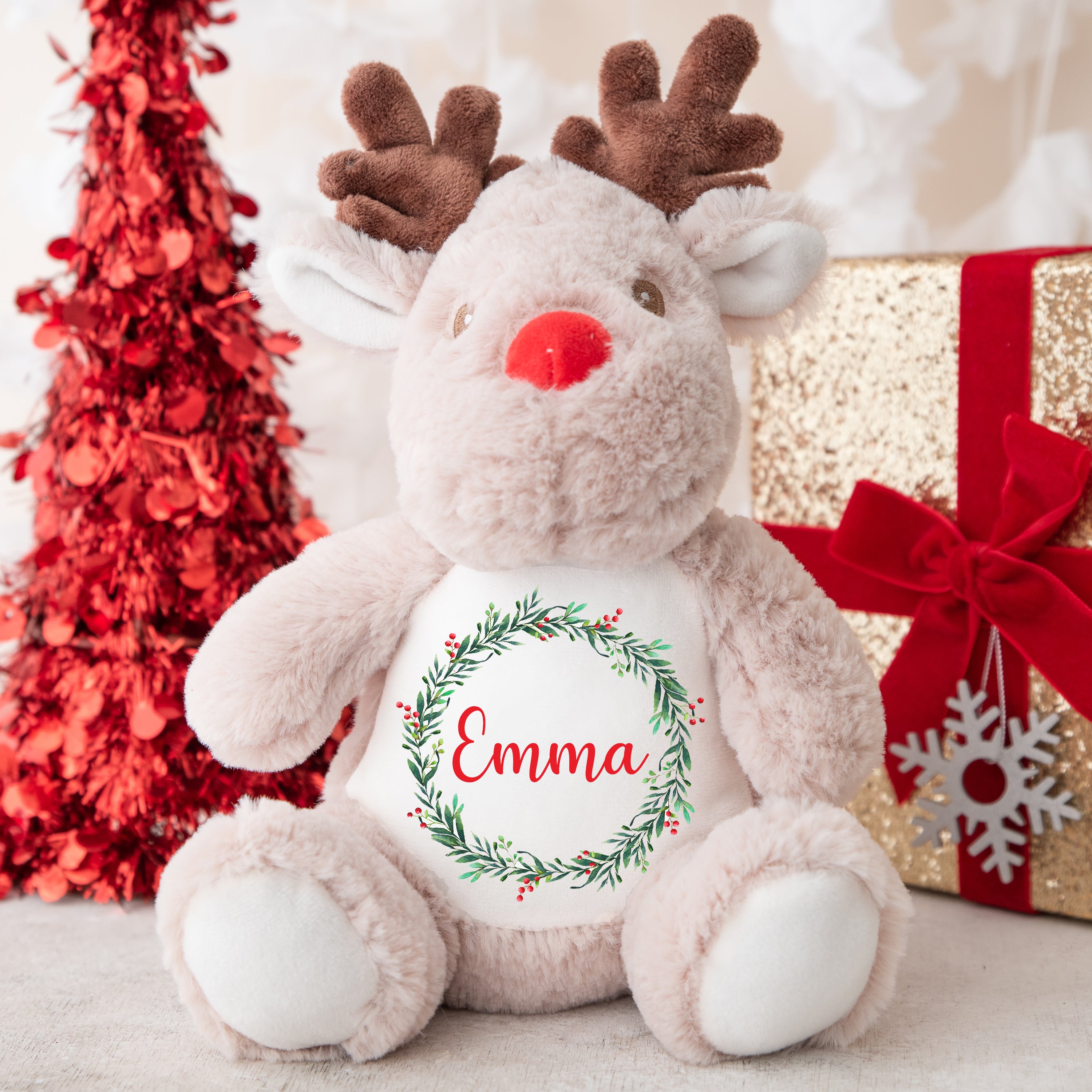 Personalised Christmas Teddy | Reindeer Teddy | Personalised Christmas Gift, Baby Christmas Kids, Children's Christmas Gift | Holly Wreath