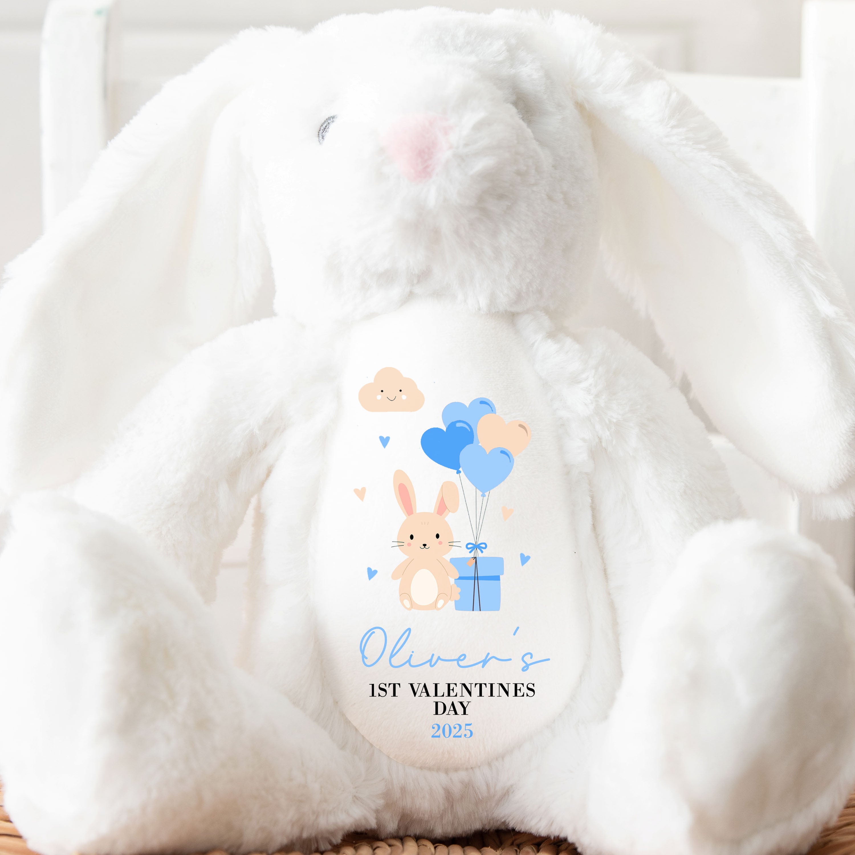 Personalised 1st Valentines Teddy | Blue | Personalised First Valentines Teddy | 1st Valentines Gift. Babys 1st Valentines Gift, Valentines Stuffy