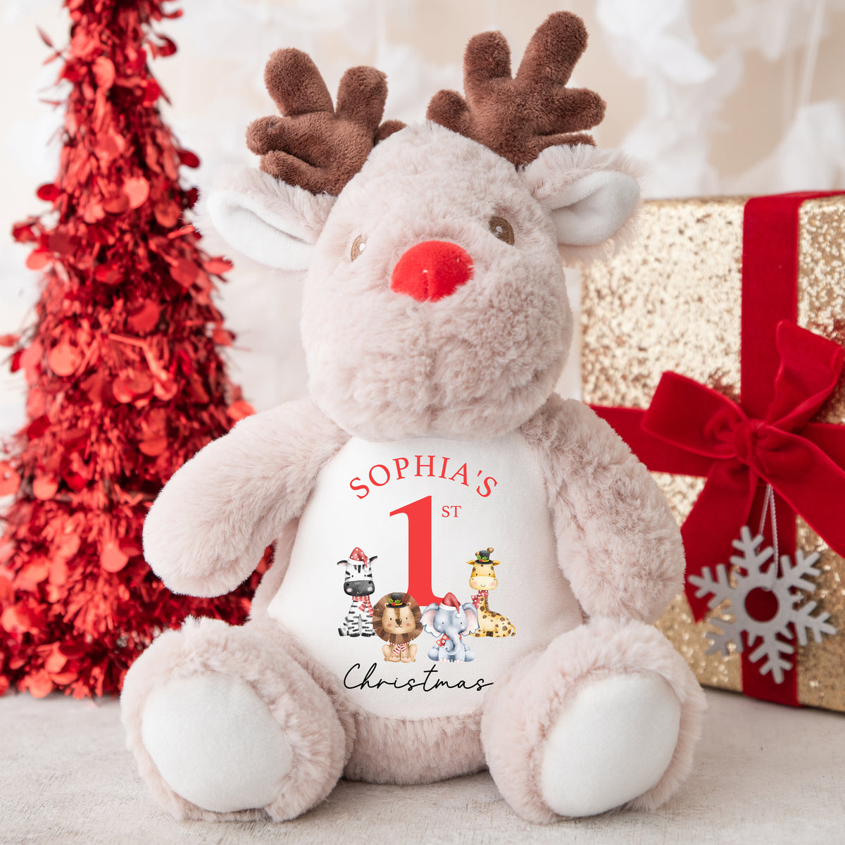 Personalised Christmas Teddy | Babys 1st Christmas Teddy | Personalised Reindeer | 1st Christmas Gift, First Christmas Teddy - Animals