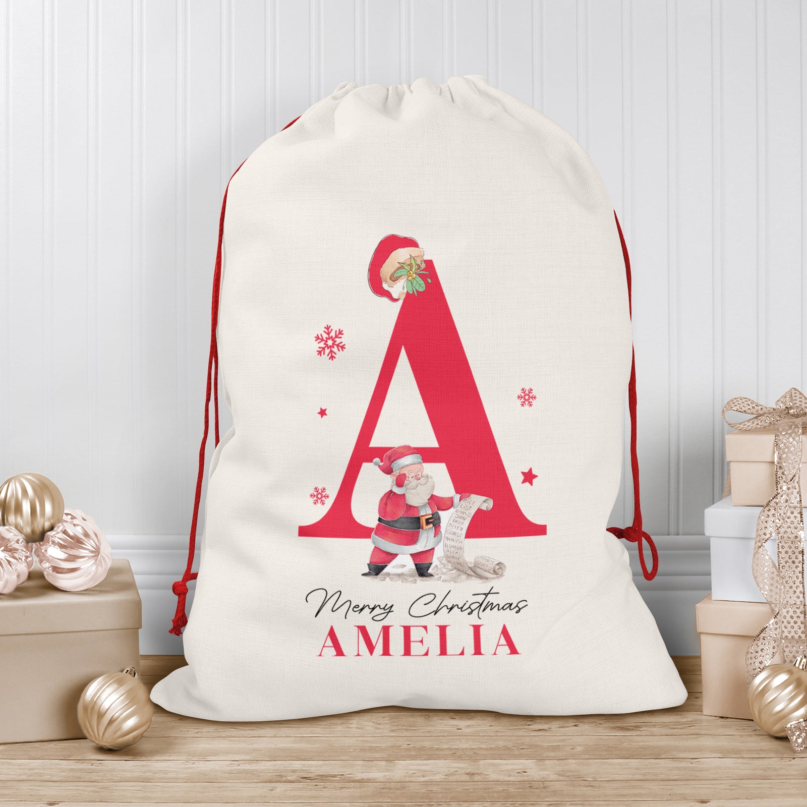 Personalised Christmas Sack | Custom Christmas Stocking | Custom Santa Sack For Kids, Children's Christmas Sack - Santa Initial