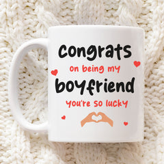 Boyfriend Mug - Congrats On Being My Boyfriend | Boyfriend Valentines Gift, Boyfriend Gift, Boyfriend Present, Funny Boyfriend Gift