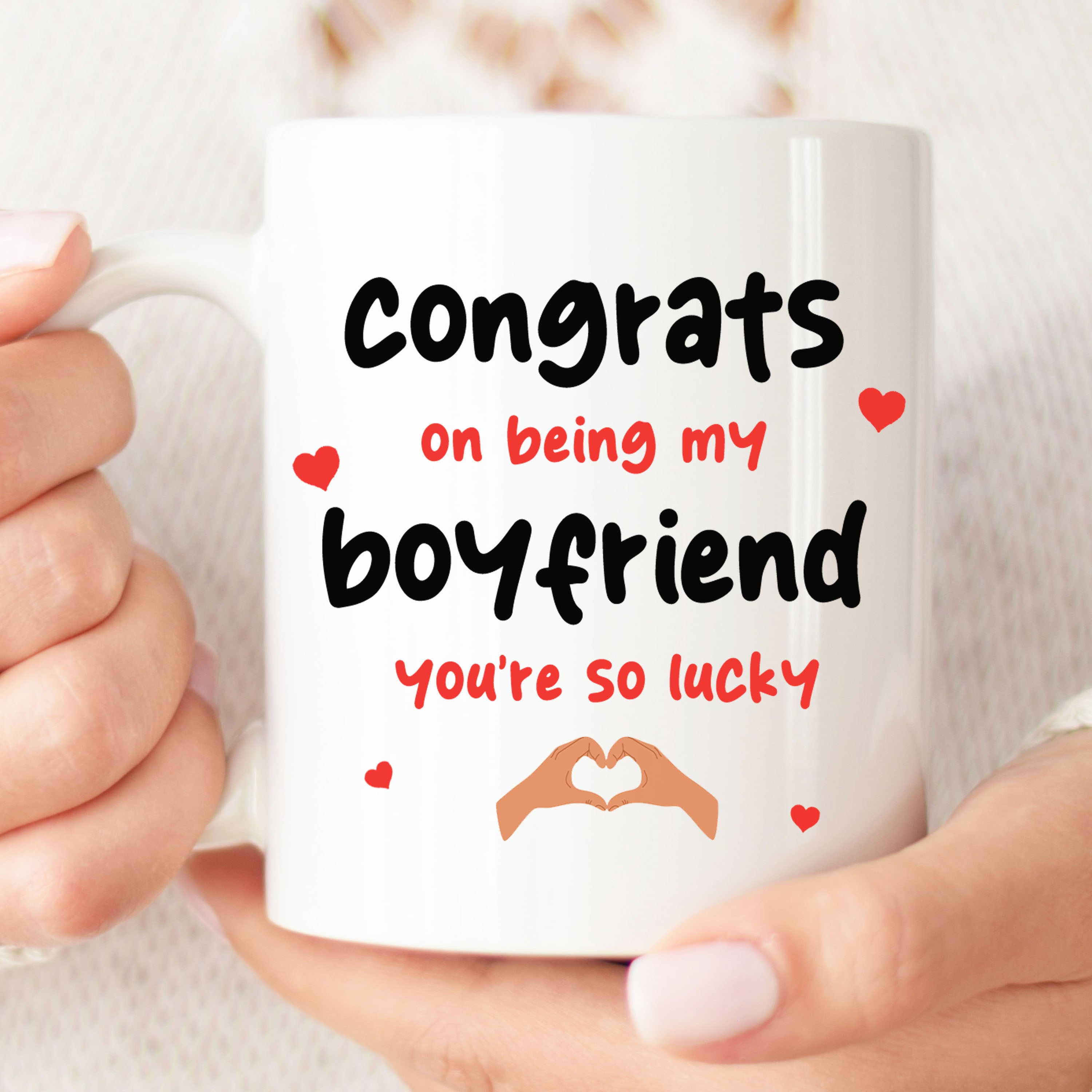 Boyfriend Mug - Congrats On Being My Boyfriend | Boyfriend Valentines Gift, Boyfriend Gift, Boyfriend Present, Funny Boyfriend Gift