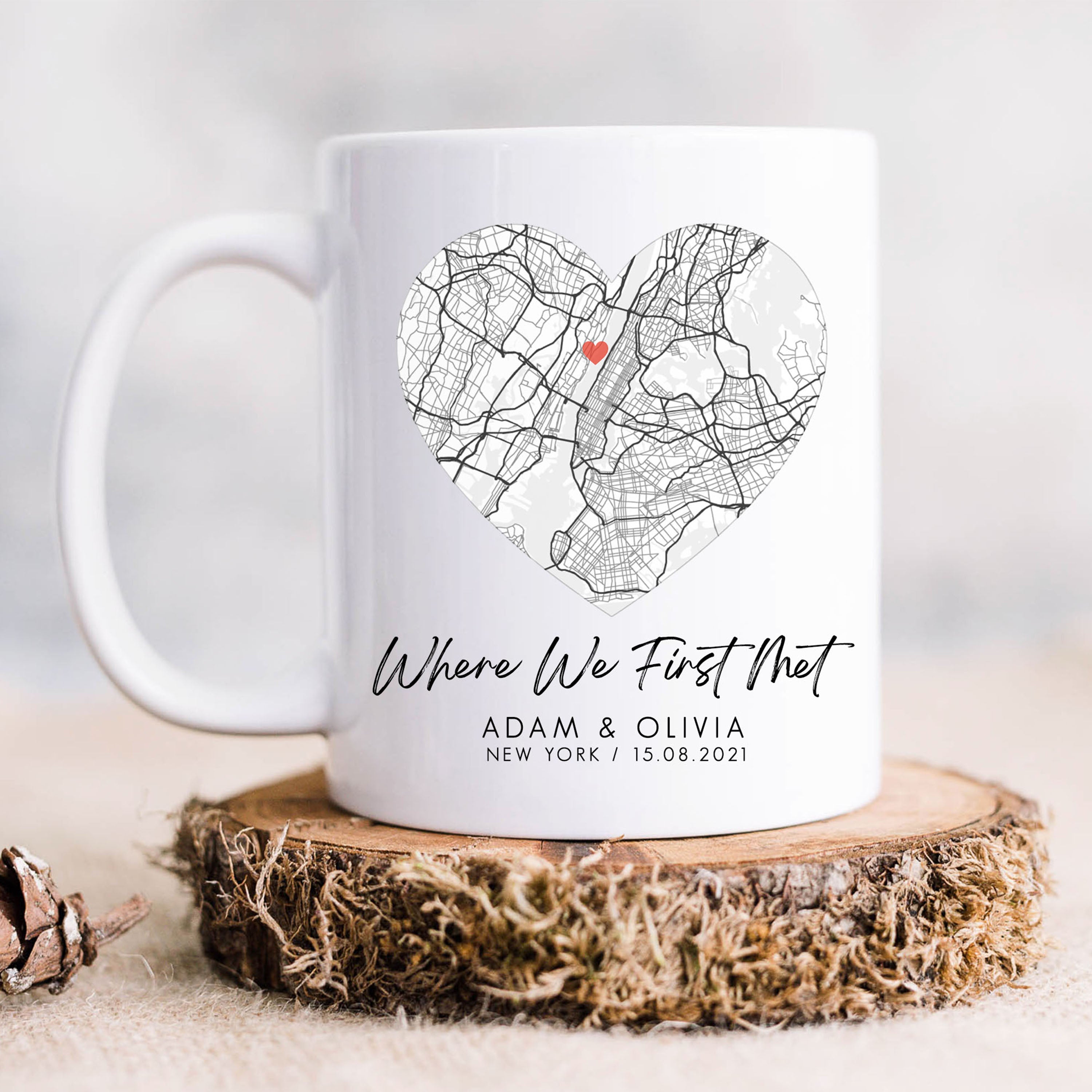 Personalised Map Mug | Anniversary Map Mug, Valentines Gift, Custom Heart Map Gift, Night We Met Mug, Couple Gift | Wedding Gift