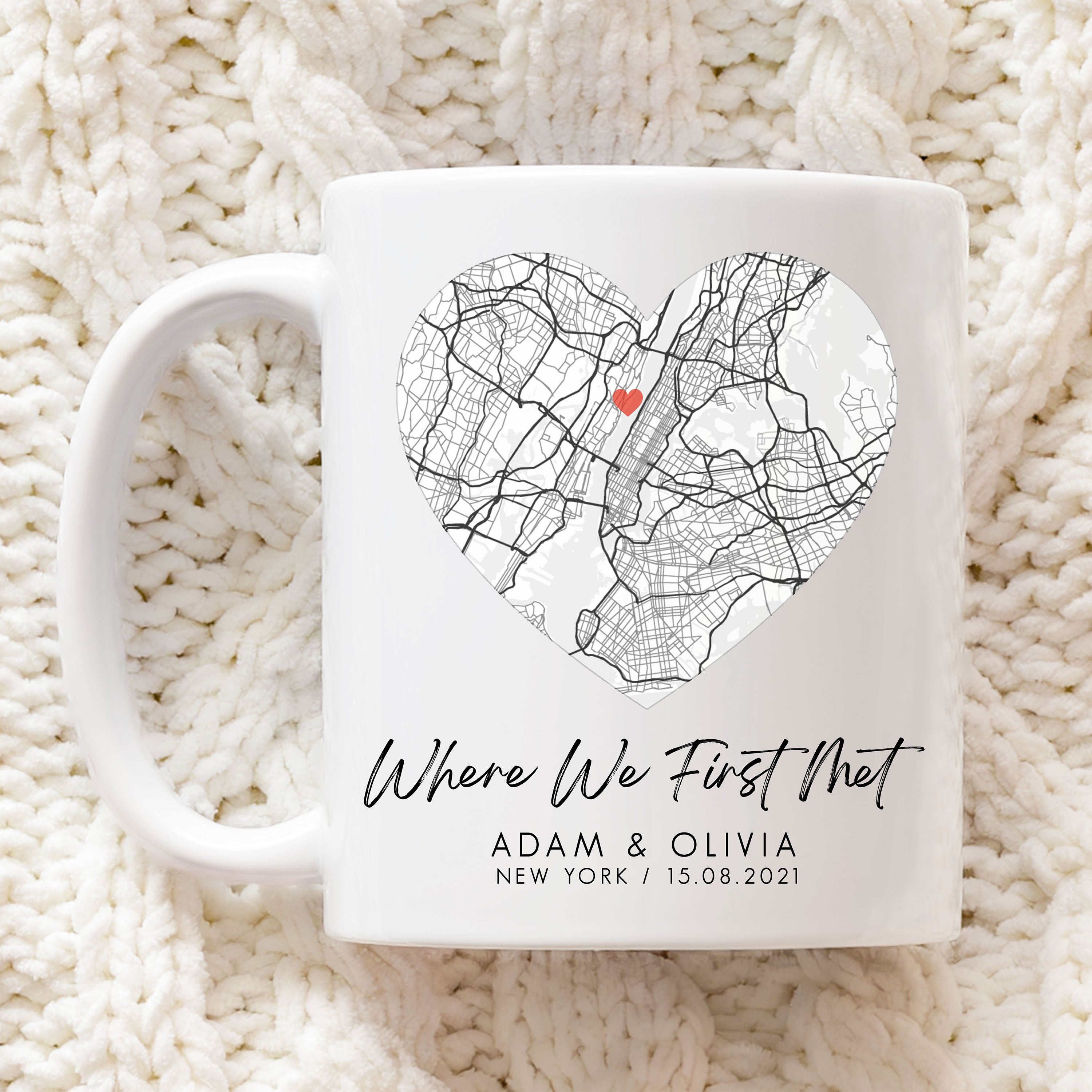 Personalised Map Mug | Anniversary Map Mug, Valentines Gift, Custom Heart Map Gift, Night We Met Mug, Couple Gift | Wedding Gift