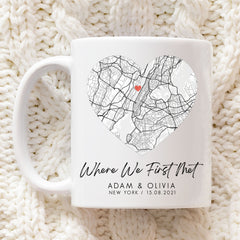 Personalised Map Mug | Anniversary Map Mug, Valentines Gift, Custom Heart Map Gift, Night We Met Mug, Couple Gift | Wedding Gift