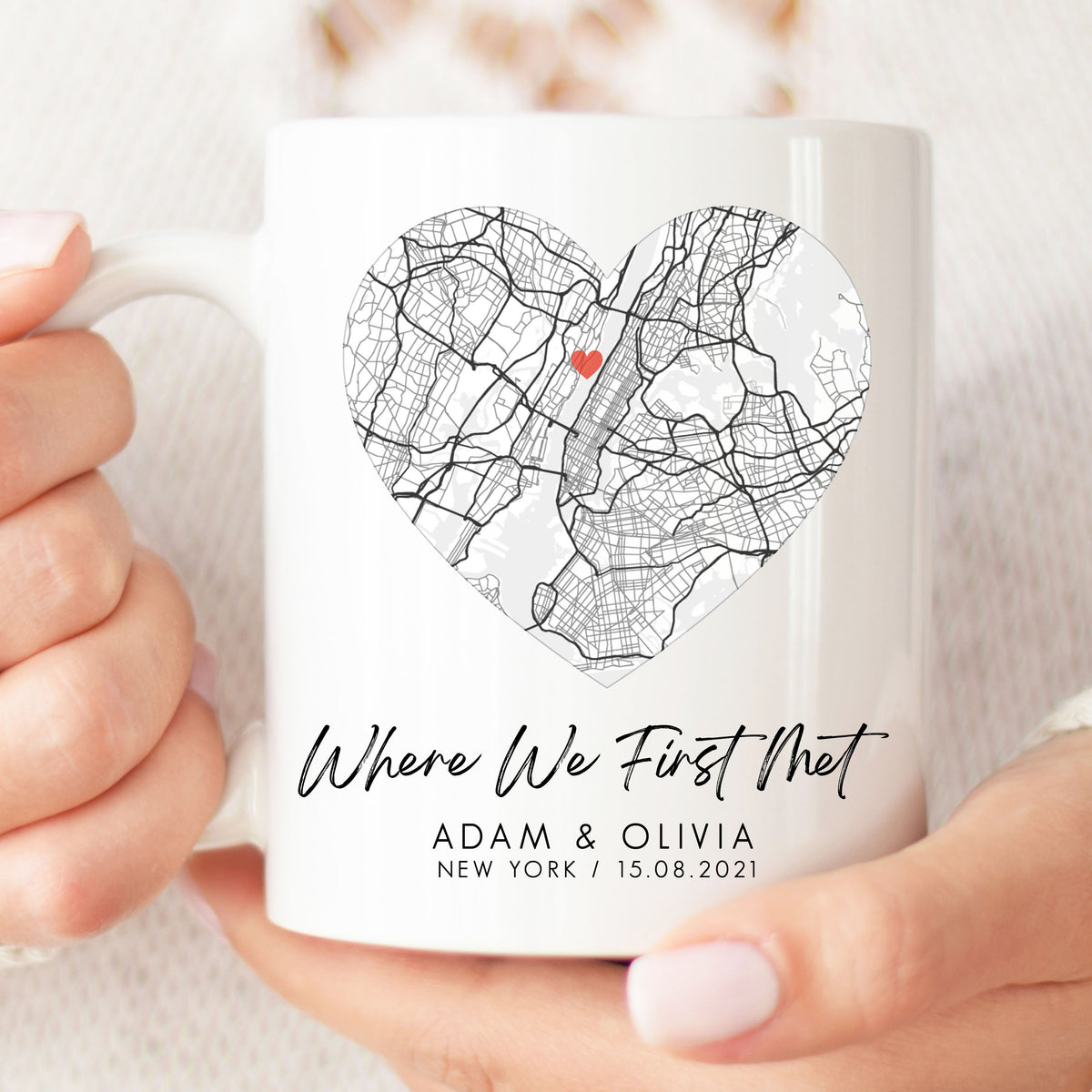 Personalised Map Mug | Anniversary Map Mug, Valentines Gift, Custom Heart Map Gift, Night We Met Mug, Couple Gift | Wedding Gift