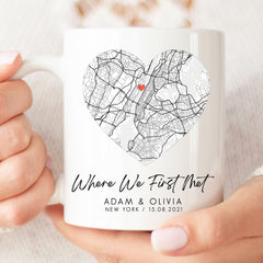 Personalised Map Mug | Anniversary Map Mug, Valentines Gift, Custom Heart Map Gift, Night We Met Mug, Couple Gift | Wedding Gift