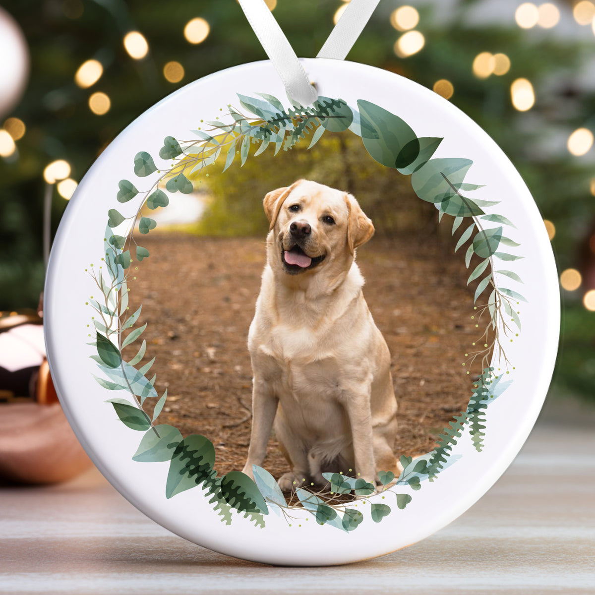 Dog Memorial Christmas Bauble | Pet Memory Ornament | Cat Memorial Keepsake Bauble | Pet Loss Christmas, Pet Loss Gift - Photo Floral Wreath